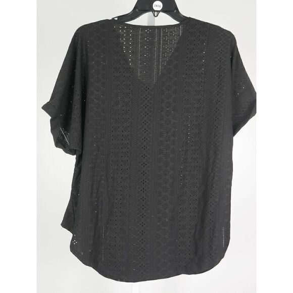 Women's Black Eyelet V-neck Short Sleeve Top XXL - Picture 3 of 8